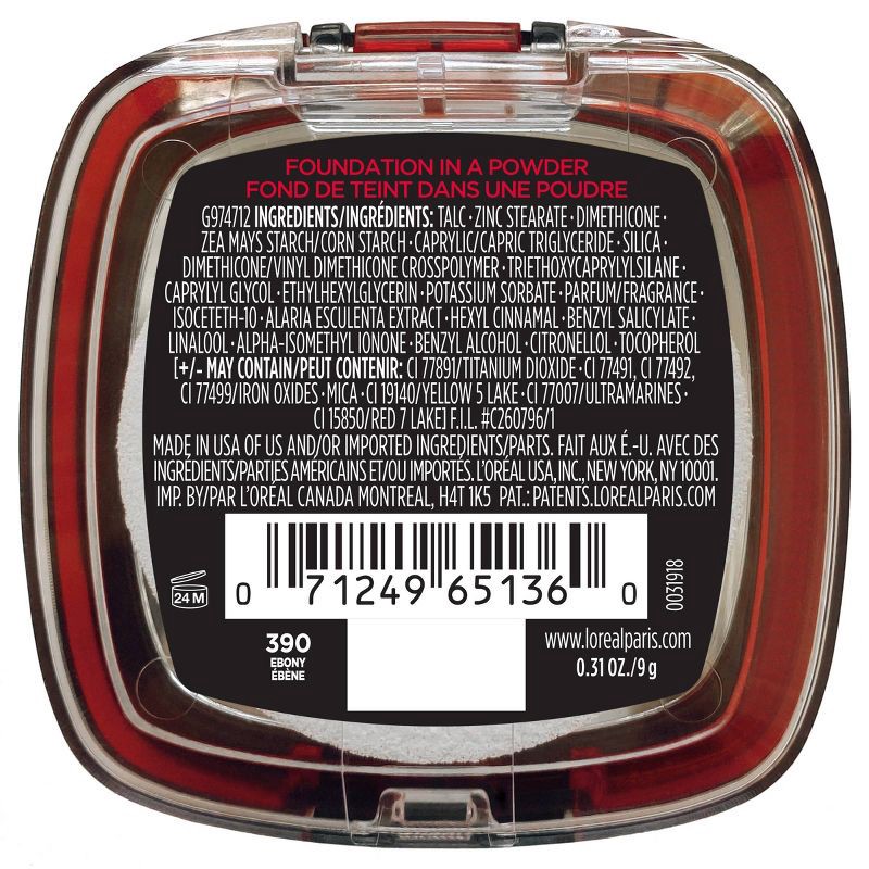 L'Oreal Paris Infallible Up to 24hr Fresh Wear Foundation in a Powder Ebony 390 0.31oz 0.31