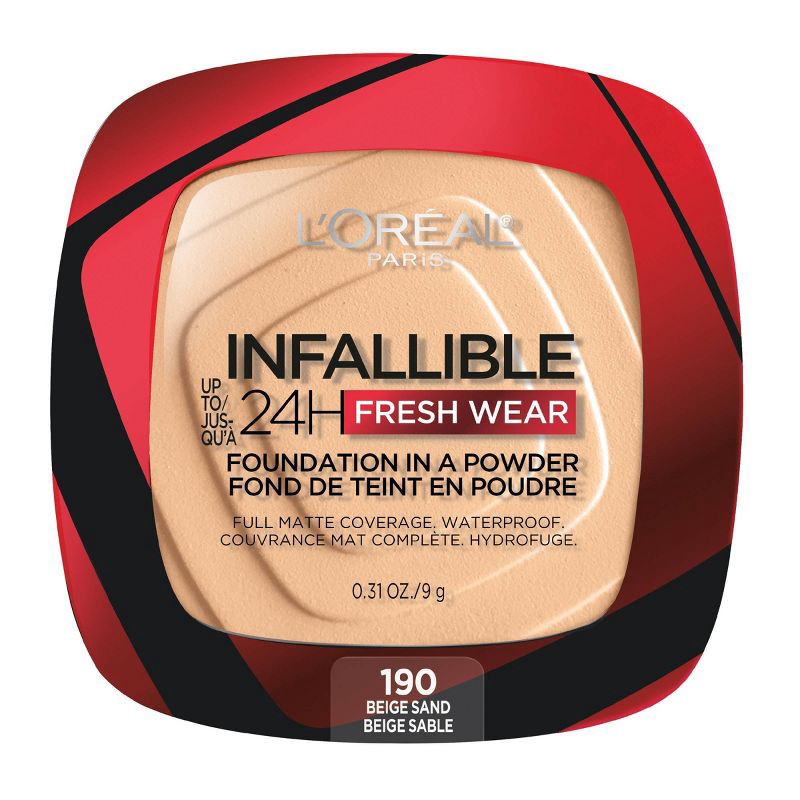 slide 1 of 8, L'Oreal Paris Infallible Up to 24H Fresh Wear Foundation in a Powder - Beige Sand 190 - 0.31oz, 190 x 0.31 oz