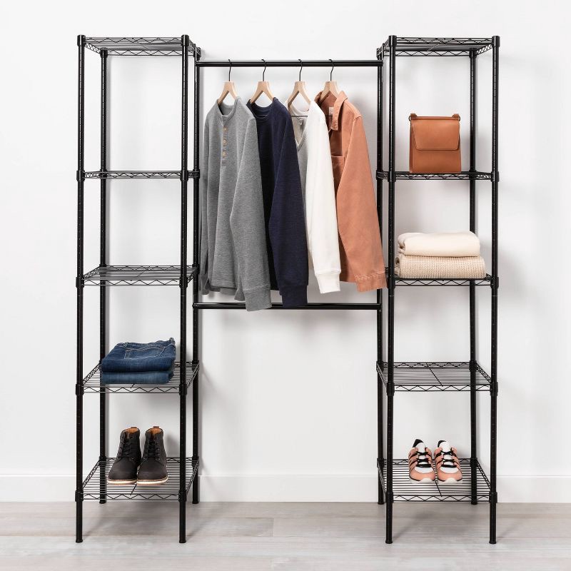 slide 2 of 5, 4'11" - 6'10" Wire Closet System Black - Brightroom™: Adjustable Shelves, Steel Frame, 10-Piece Organizer Kit, 1 ct