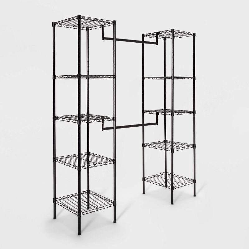 slide 3 of 5, 4'11" - 6'10" Wire Closet System Black - Brightroom™: Adjustable Shelves, Steel Frame, 10-Piece Organizer Kit, 1 ct