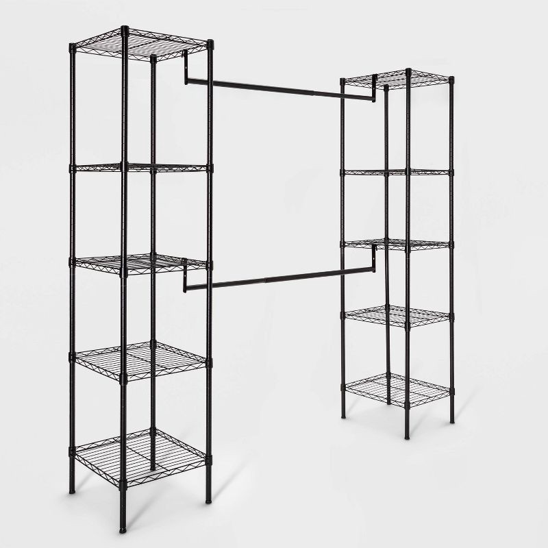 slide 4 of 5, 4'11" - 6'10" Wire Closet System Black - Brightroom™: Adjustable Shelves, Steel Frame, 10-Piece Organizer Kit, 1 ct