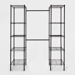 4'11" - 6'10" Wire Closet System Black - Brightroom™: Adjustable Shelves, Steel Frame, 10-Piece Organizer Kit