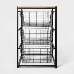 3 Drawer Organizer Black Metal with Natural Wood - Brightroom™: Decorative Storage Drawers, Bedroom Dresser, Anti-Tip