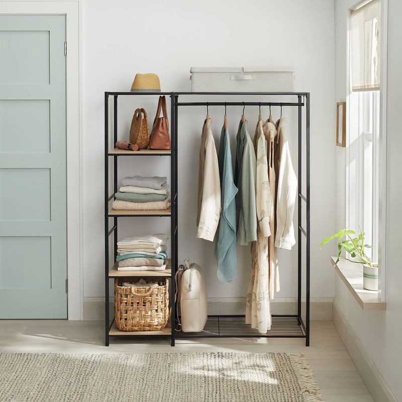 slide 2 of 3, Freestanding Wardrobe Black Metal with Natural Wood - Brightroom™, 1 ct