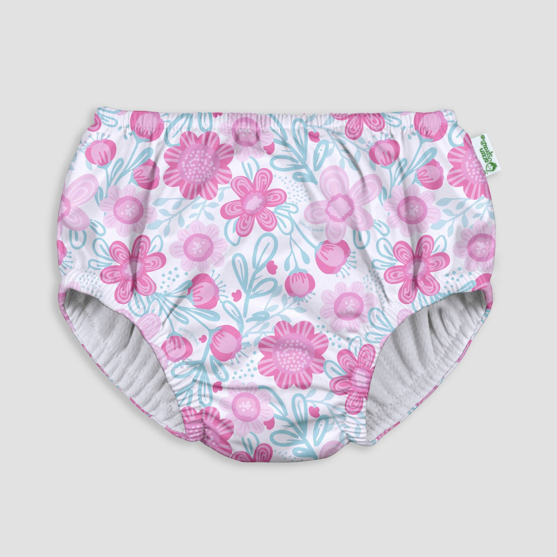 slide 1 of 2, green sprouts Baby Girls' Floral Print Pull-Up Reusable Swim Diaper - White 0-6M, 1 ct
