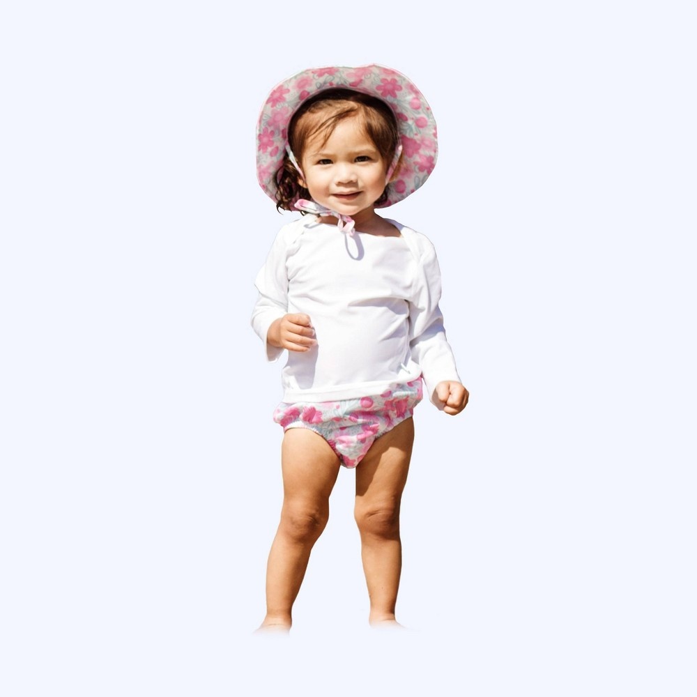 slide 2 of 2, green sprouts Toddler Girls' Floral Print Pull-Up Reusable Swim Diaper - White 6-12M, 1 ct