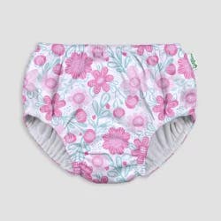 green sprouts Toddler Girls' Floral Print Pull-Up Reusable Swim Diaper - White 6-12M