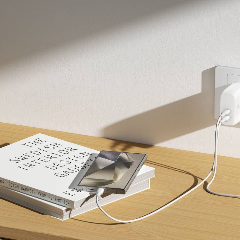 slide 6 of 7, Belkin BoostCharge (20W) Dual USB-C with (40W) Stand Alone Wall Charger: Quick Charge, Lightweight Design, Compatible with Apple iPhone 14/15 Series, 1 ct