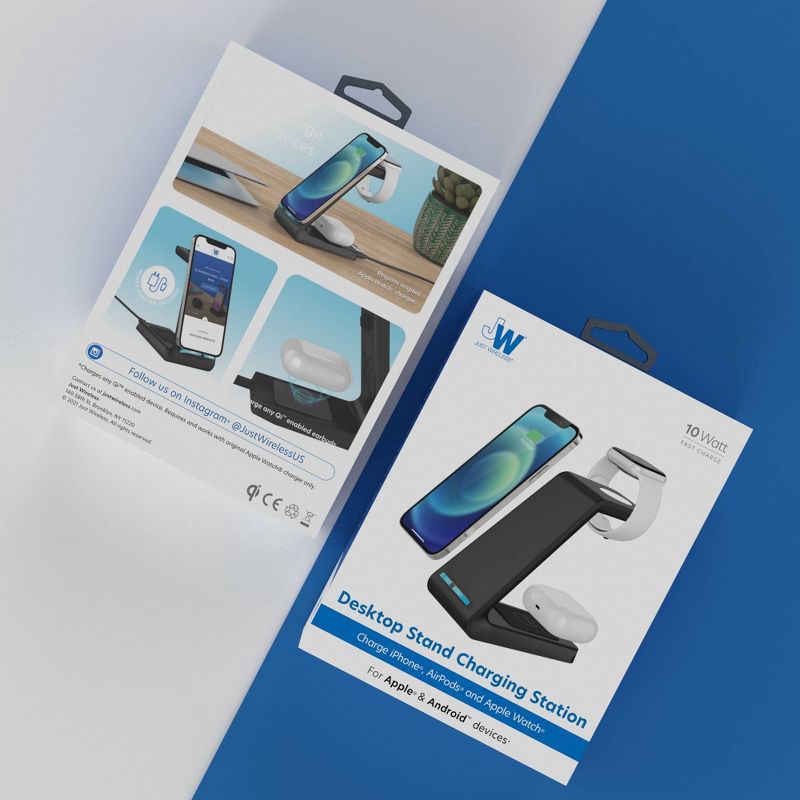 slide 4 of 4, Just Wireless 3-in-1 Qi Charging Pad Compact Design with 6' TPU Cable - Black, 1 ct