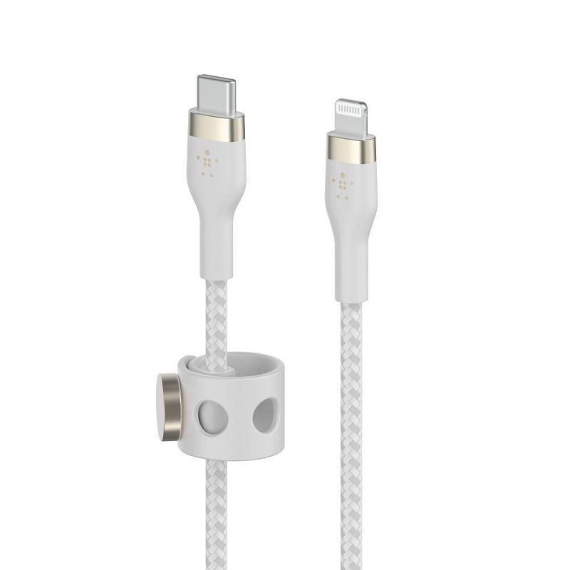 slide 3 of 7, Belkin BoostCharge Pro Flex USB-C Lightning Connector 10' Cable + Strap - White, 1 ct