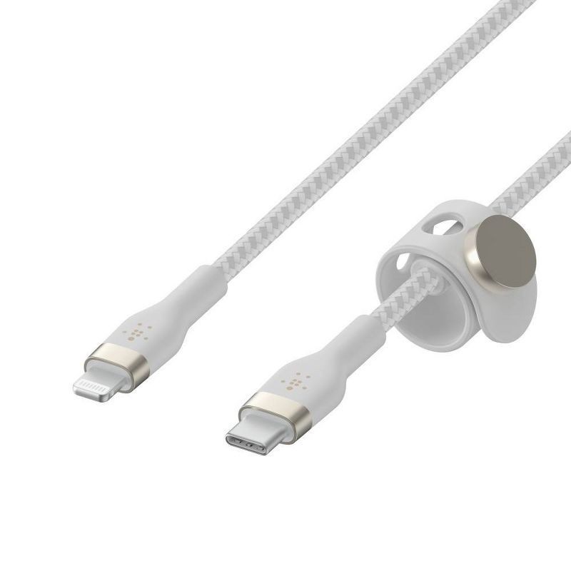 slide 4 of 7, Belkin BoostCharge Pro Flex USB-C Lightning Connector 10' Cable + Strap - White, 1 ct