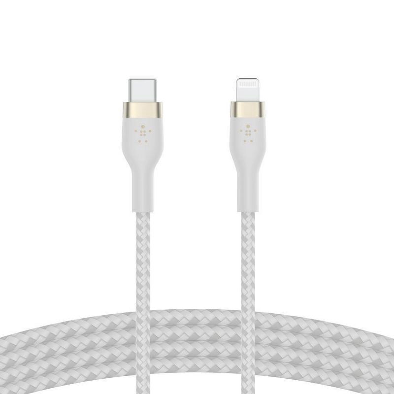 slide 6 of 7, Belkin BoostCharge Pro Flex USB-C Lightning Connector 10' Cable + Strap - White, 1 ct