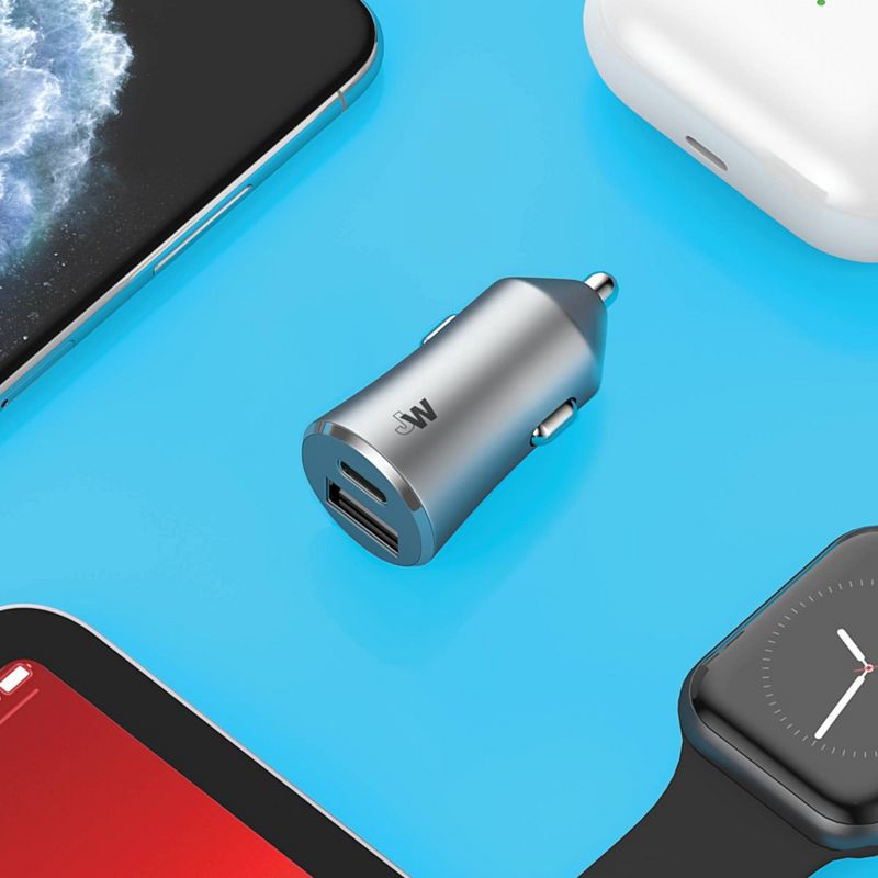 slide 2 of 6, Just Wireless 3.4A Dual Port USB-A and USB-C Car Charger - Gray, 1 ct