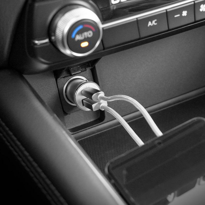 slide 3 of 6, Just Wireless 3.4A Dual Port USB-A and USB-C Car Charger - Gray, 1 ct