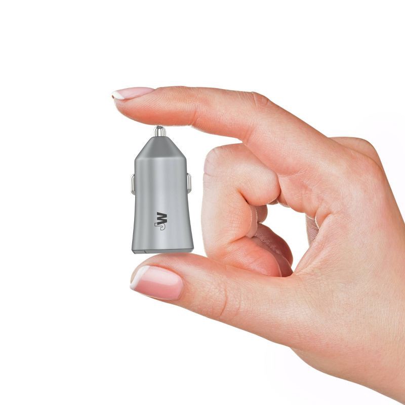 slide 4 of 6, Just Wireless 3.4A Dual Port USB-A and USB-C Car Charger - Gray, 1 ct