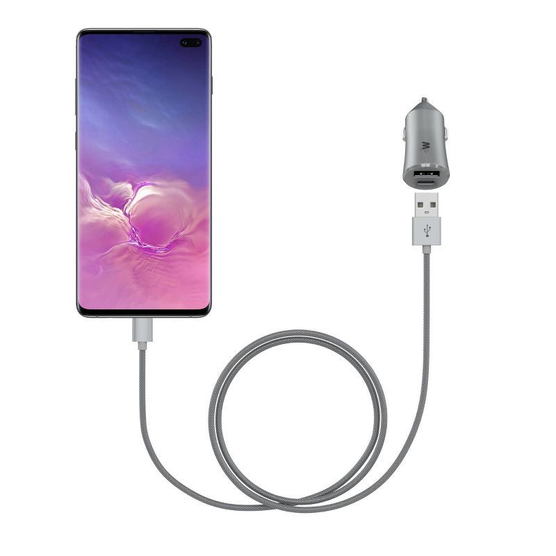 slide 5 of 6, Just Wireless 3.4A Dual Port USB-A and USB-C Car Charger - Gray, 1 ct