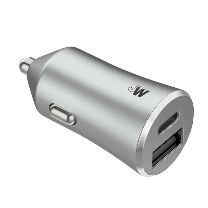 slide 1 of 6, Just Wireless 3.4A Dual Port USB-A and USB-C Car Charger - Gray, 1 ct