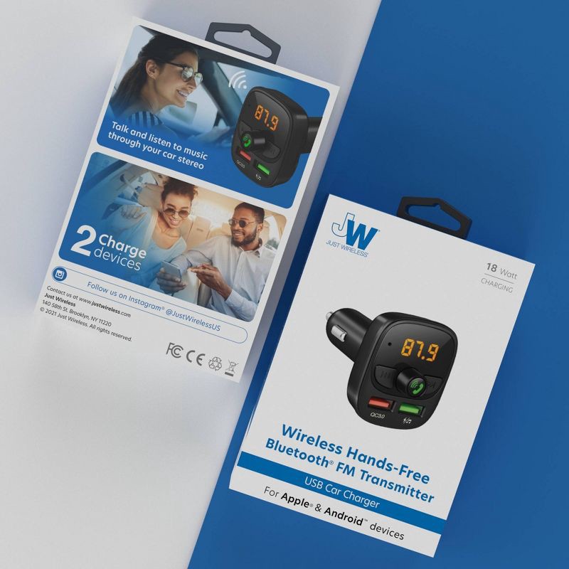 slide 6 of 6, Just Wireless Bluetooth FM Transmitter - Black: Vehicle Electronics USB Accessory, 1 ct