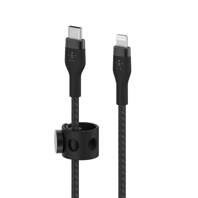 slide 2 of 7, Belkin BoostCharge Pro Flex USB-C Lightning Connector 6.6' Cable + Strap - Black, 1 ct