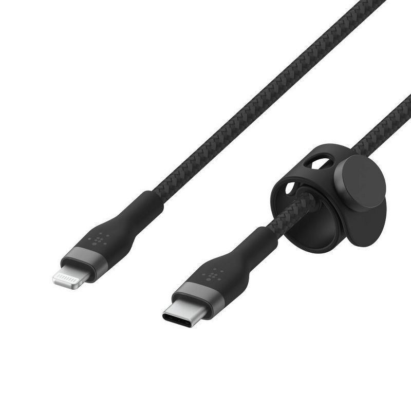 slide 3 of 7, Belkin BoostCharge Pro Flex USB-C Lightning Connector 6.6' Cable + Strap - Black, 1 ct