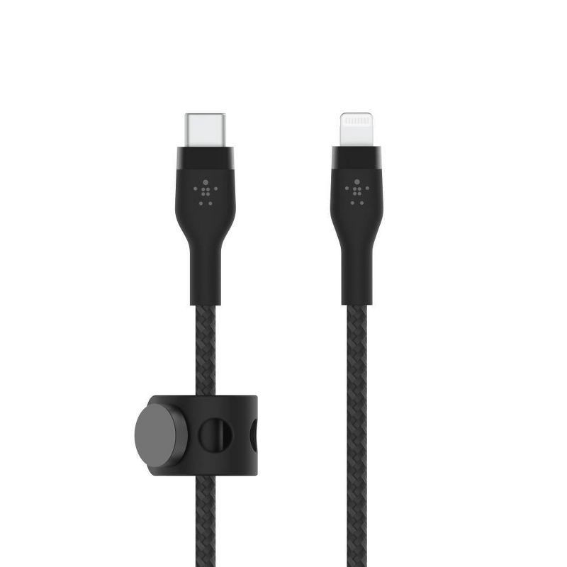 slide 1 of 7, Belkin BoostCharge Pro Flex USB-C Lightning Connector 6.6' Cable + Strap - Black, 1 ct