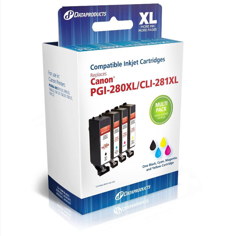 slide 1 of 1, Remanufactured Black/Cyan/Magenta/Yellow 4-Pack XL High Yield Ink Cartridges - Compatible with Canon PGI-280XL/CLI-281XL Ink Series - Dataproducts, 1 ct