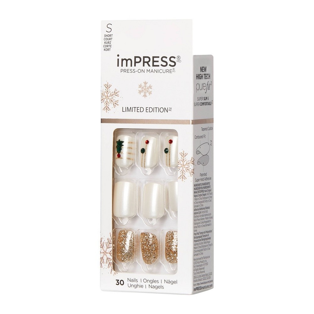 slide 2 of 5, imPRESS Press-on Manicure Limited Edition Press-On Fake Nails - Snowfall, 30 ct