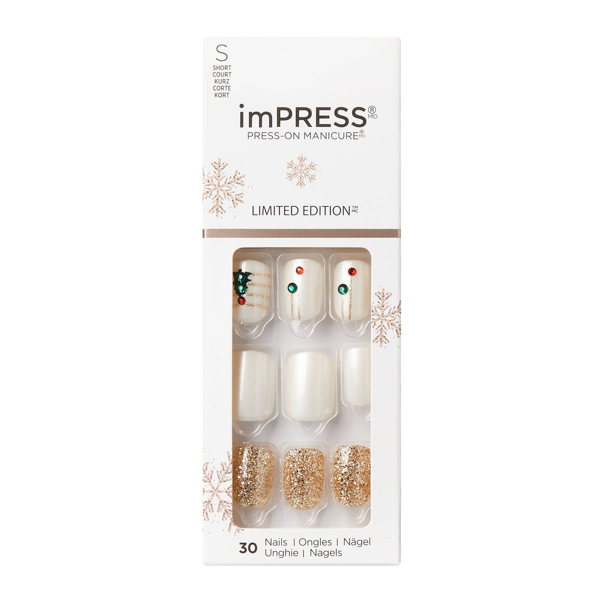 slide 1 of 5, imPRESS Press-on Manicure Limited Edition Press-On Fake Nails - Snowfall, 30 ct