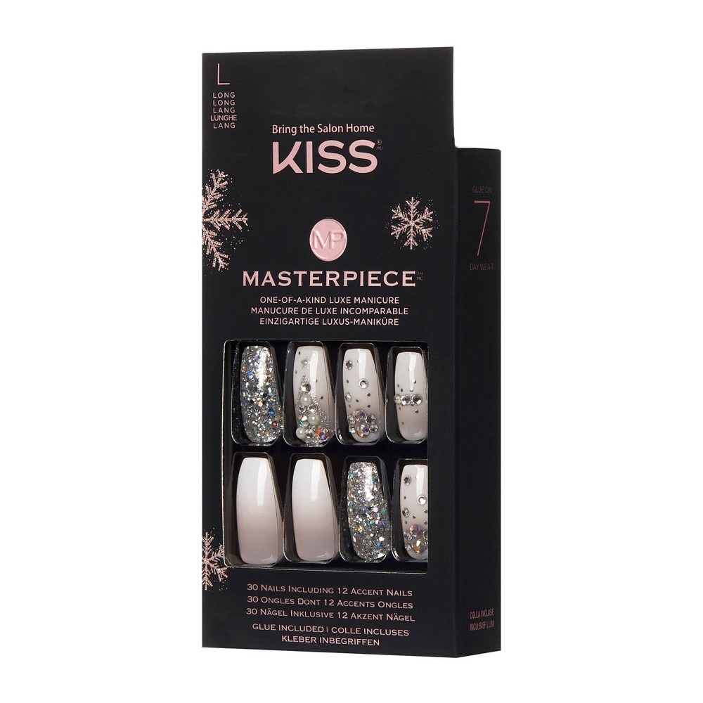 slide 2 of 4, KISS Products Kiss Masterpiece Limited Edition Fake Nails - White, 30 ct