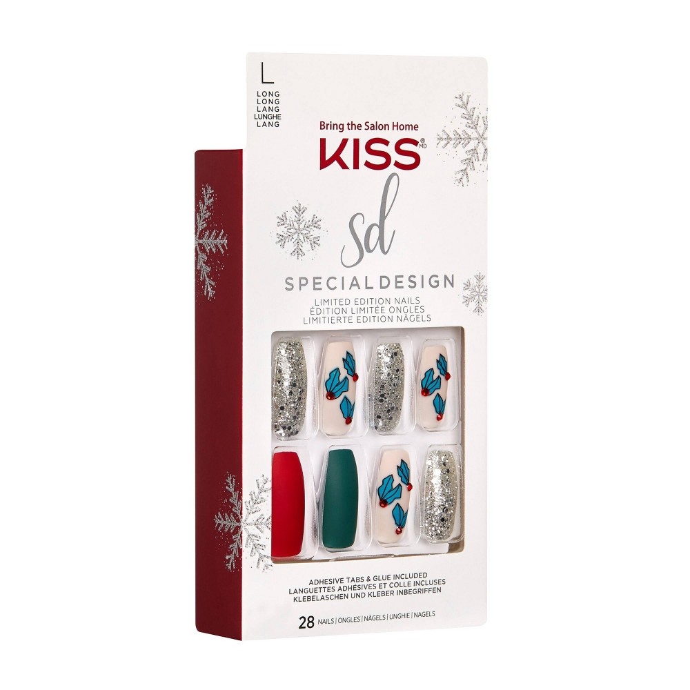 slide 2 of 5, KISS Products Kiss Special Design Limited Edition Fake Nails - Snow Balls, 28 ct