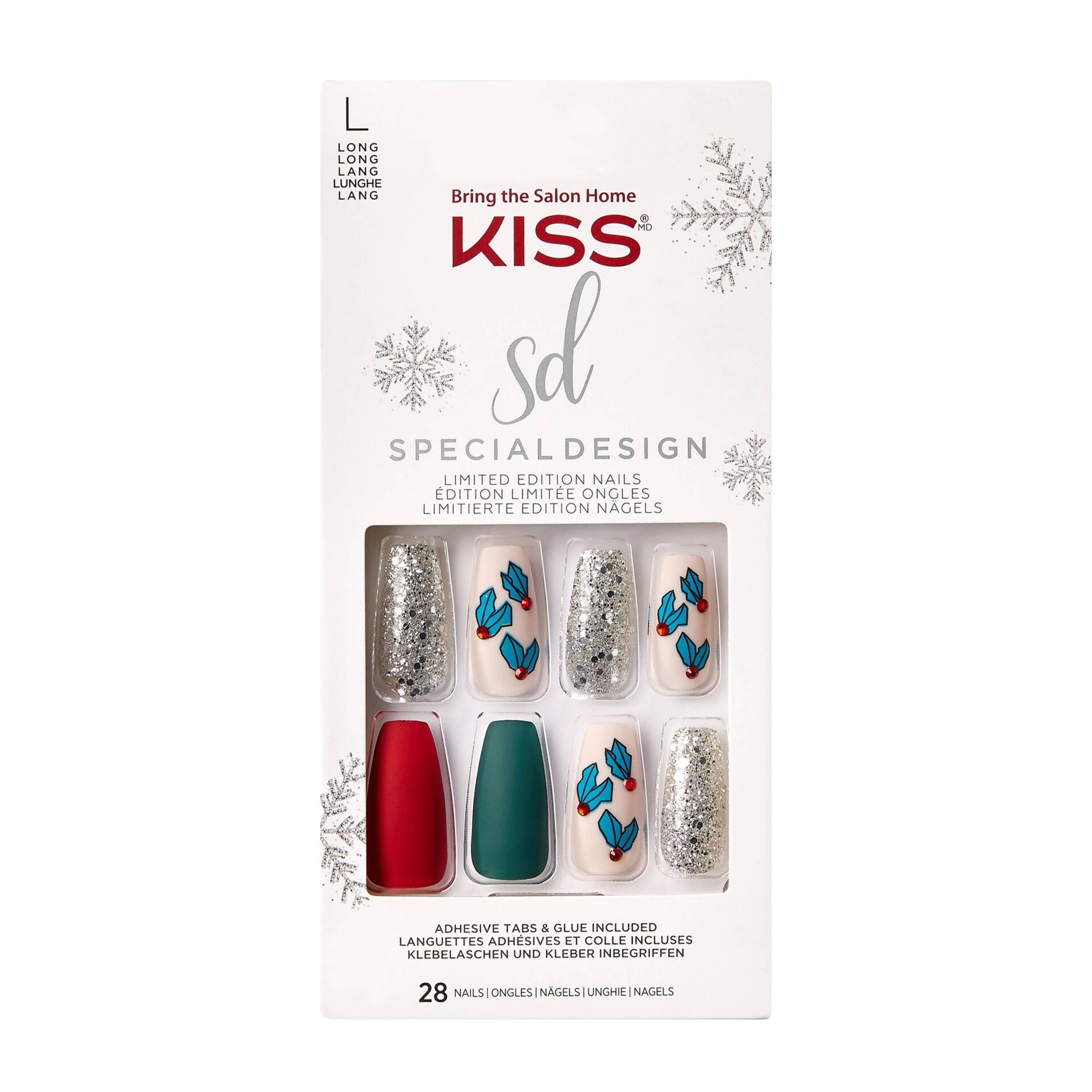 slide 1 of 5, KISS Products Kiss Special Design Limited Edition Fake Nails - Snow Balls, 28 ct
