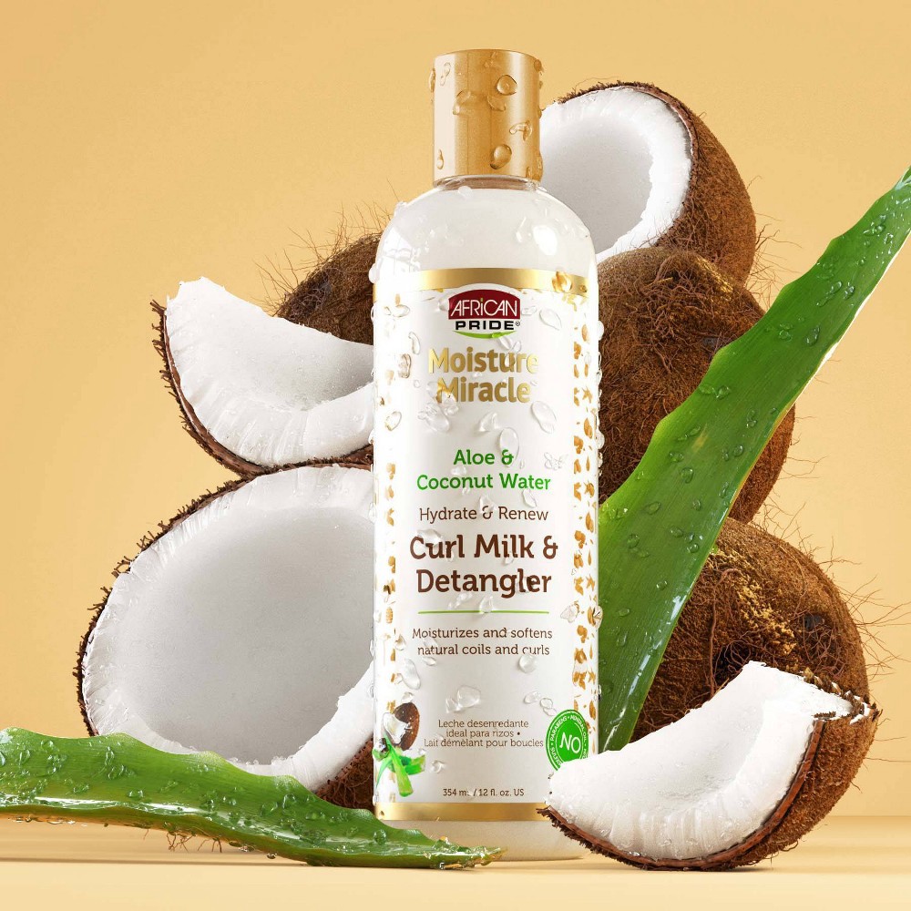 slide 4 of 5, African Pride Hair Moisture Miracle Aloe and Coconut Water Hydrate, Renew Curl Milk and Detangler - 12 fl oz, 12 fl oz