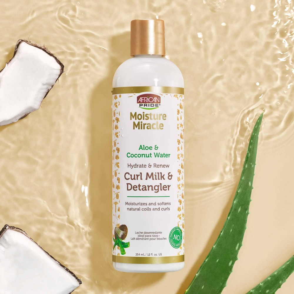 slide 5 of 5, African Pride Hair Moisture Miracle Aloe and Coconut Water Hydrate, Renew Curl Milk and Detangler - 12 fl oz, 12 fl oz
