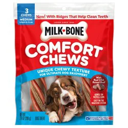 Milk-Bone Comfort Chews, Dog Chews with Unique Chewy Texture and Real Beef, 7.4 Oz. Bag of 3 Chews