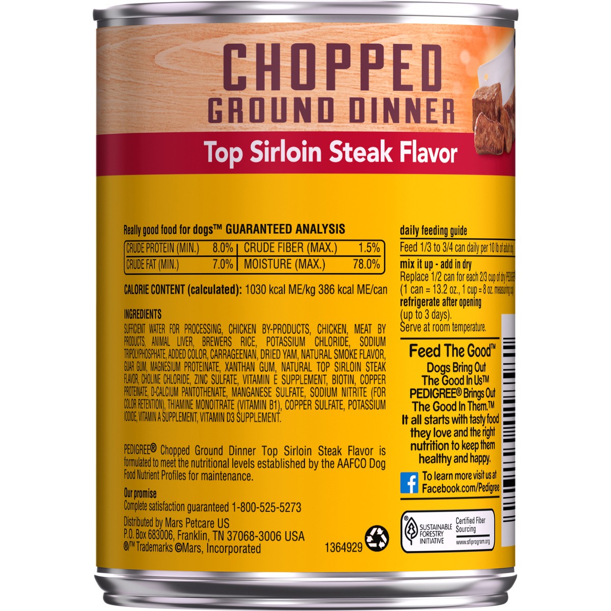 slide 11 of 12, Pedigree Chopped Ground Dinner Top Sirloin Steak Flavor Dog Food 13.2 oz. Can, 13.2 oz