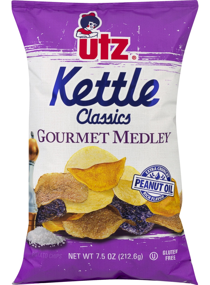 slide 1 of 11, Utz Kettle Classics Gourmet Medley Potato Chips, 7.5 oz