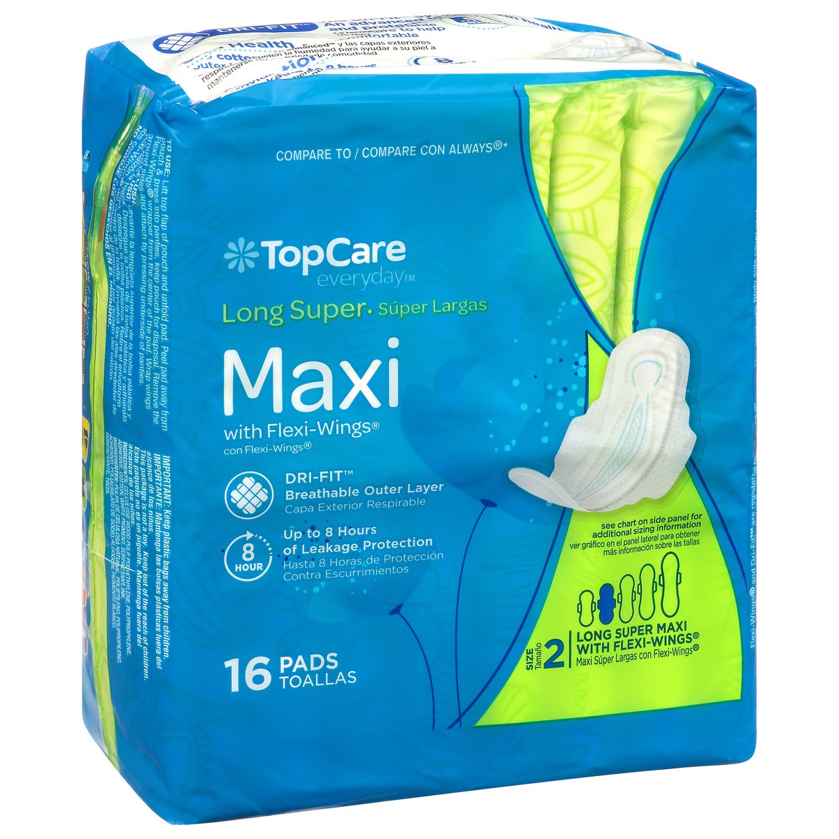 slide 3 of 9, TopCare Everyday Size 2 Long Super Maxi Pads with Flexi-Wings 16 ea, 16 ct