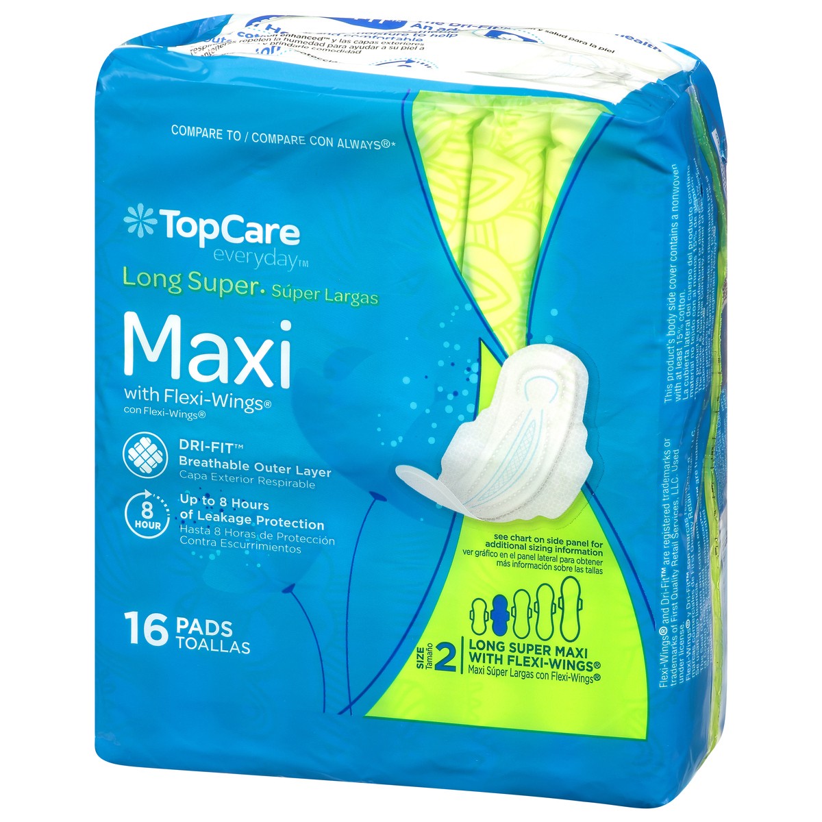 slide 4 of 9, TopCare Everyday Size 2 Long Super Maxi Pads with Flexi-Wings 16 ea, 16 ct