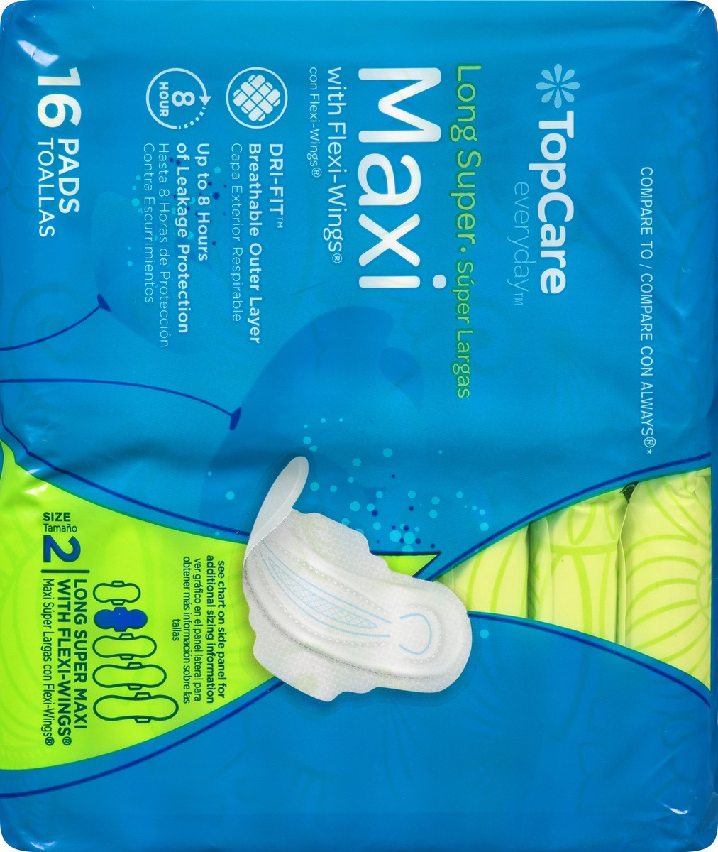 slide 6 of 9, TopCare Everyday Size 2 Long Super Maxi Pads with Flexi-Wings 16 ea, 16 ct