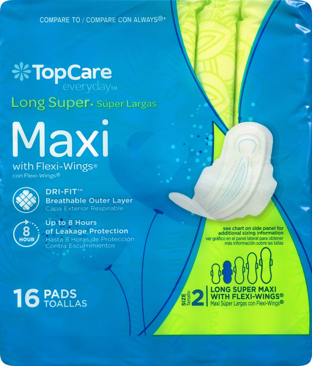 slide 2 of 9, TopCare Everyday Size 2 Long Super Maxi Pads with Flexi-Wings 16 ea, 16 ct