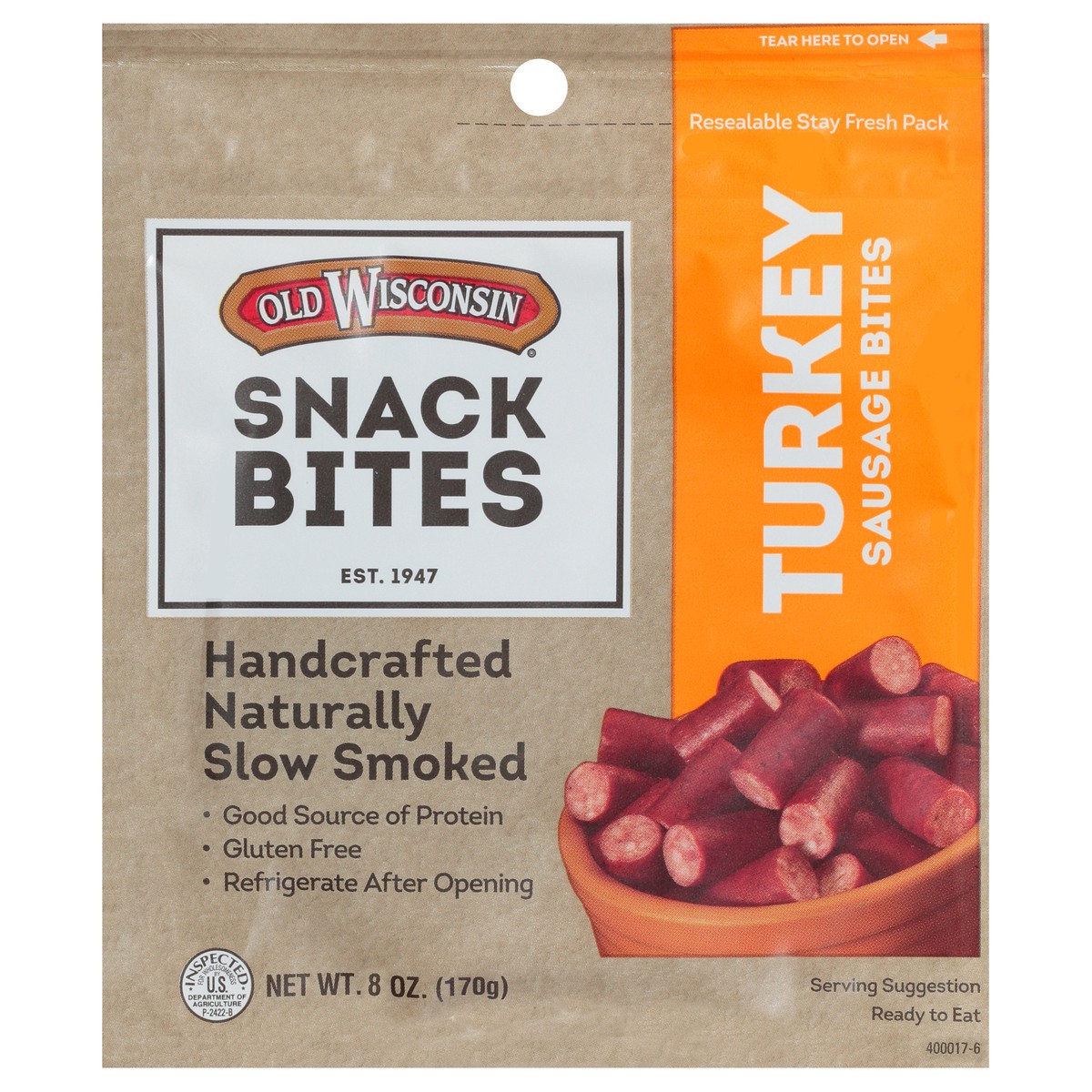 slide 1 of 7, Old Wisconsin Snack Bites Turkey Sausage Bites 8 oz. Pack, 8 oz