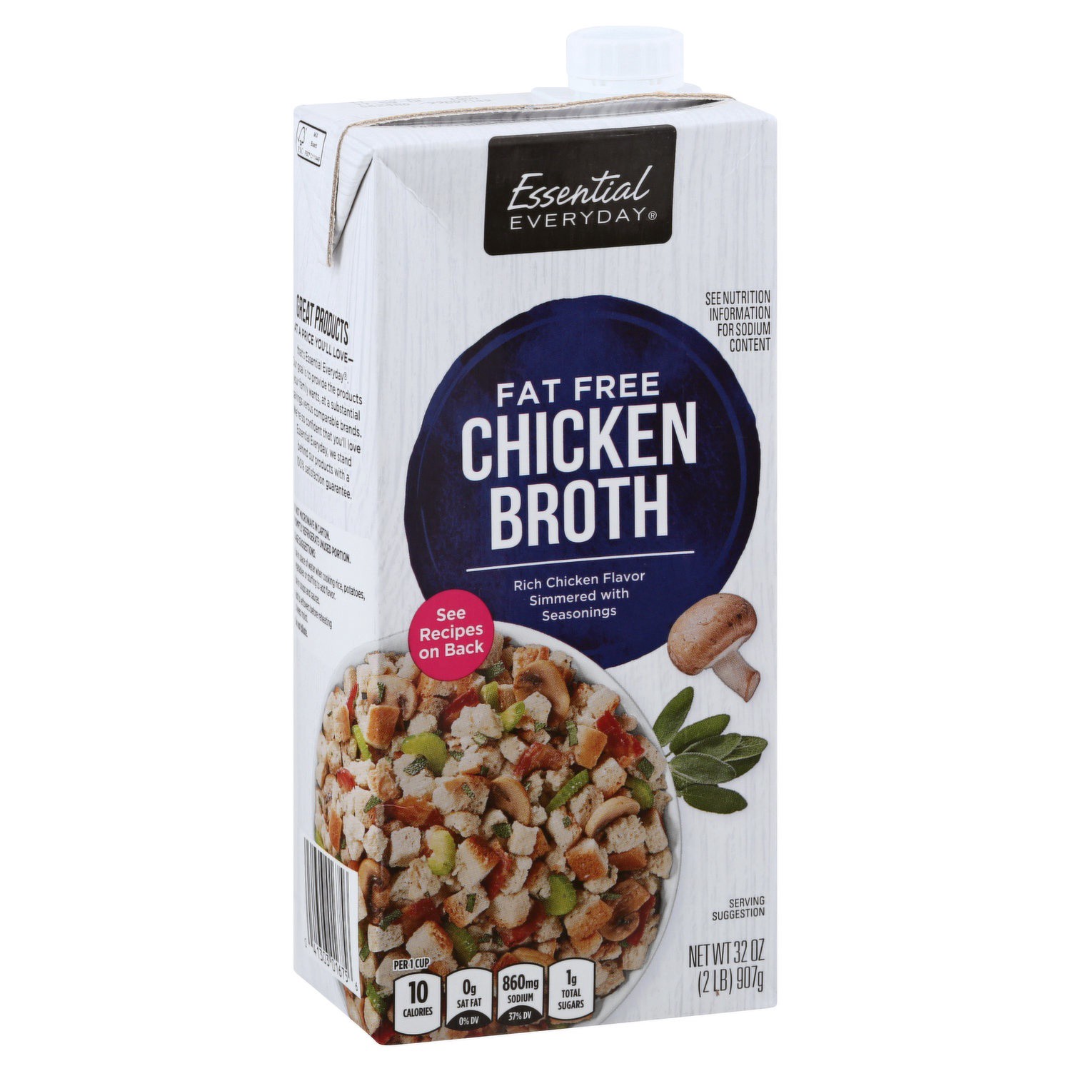 slide 1 of 1, Essential Everyday Fat Free Chicken Broth, 32 oz