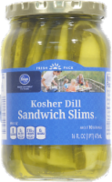 slide 1 of 1, Kroger Kosher Dill Pickles - Sandwich Slims, 16 fl oz