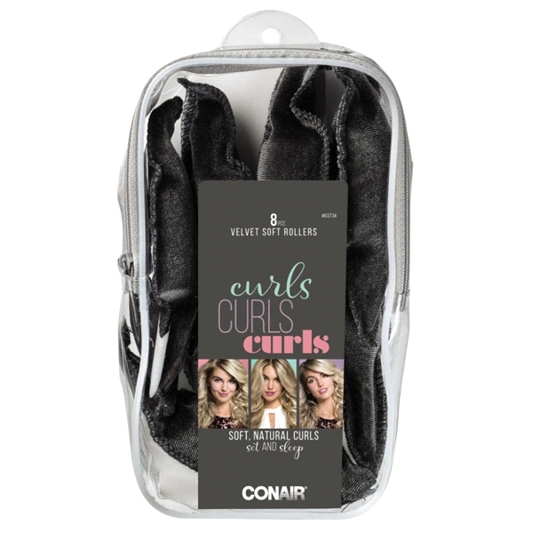 slide 1 of 1, Conair Large Velvet Sleep Rollers, 8 ct