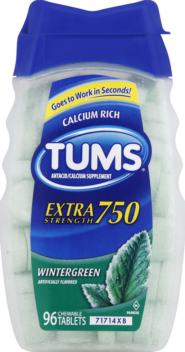 slide 2 of 3, Tums Extra Strength 750 Wintergreen Chewable Tablets, 96 ct