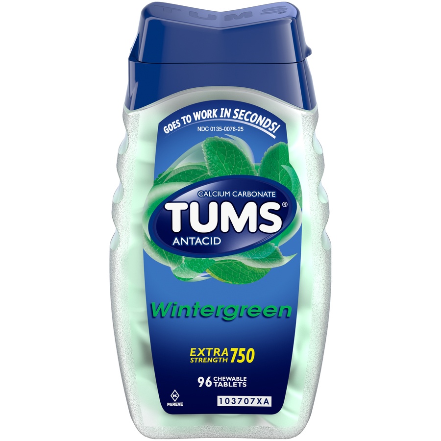 slide 1 of 3, Tums Extra Strength 750 Wintergreen Chewable Tablets, 96 ct