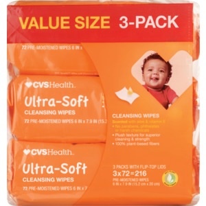 slide 1 of 1, CVS Health Ultra Soft Cleansing Wipes Solo Softpak, Scented, 3 pk; 216 ct