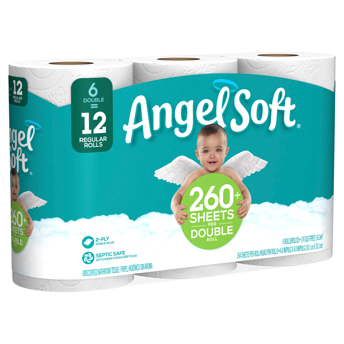 slide 5 of 8, Angel Soft Double Roll White Bath Tissue, 6 ct