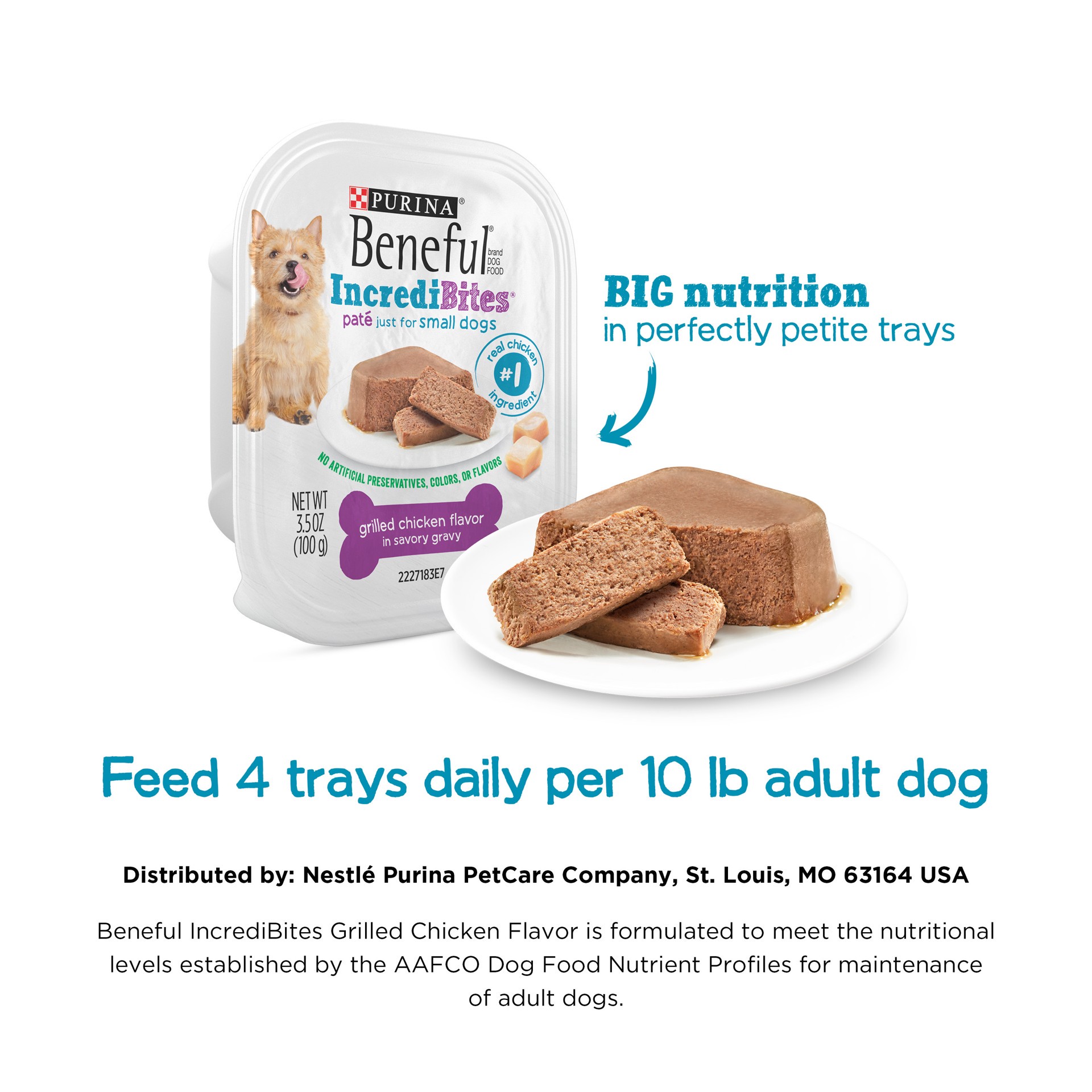 slide 7 of 7, Beneful IncrediBites Pate Wet Dog Food for Small Dogs Grilled Chicken Flavor in a Savory Gravy, 3.5 oz