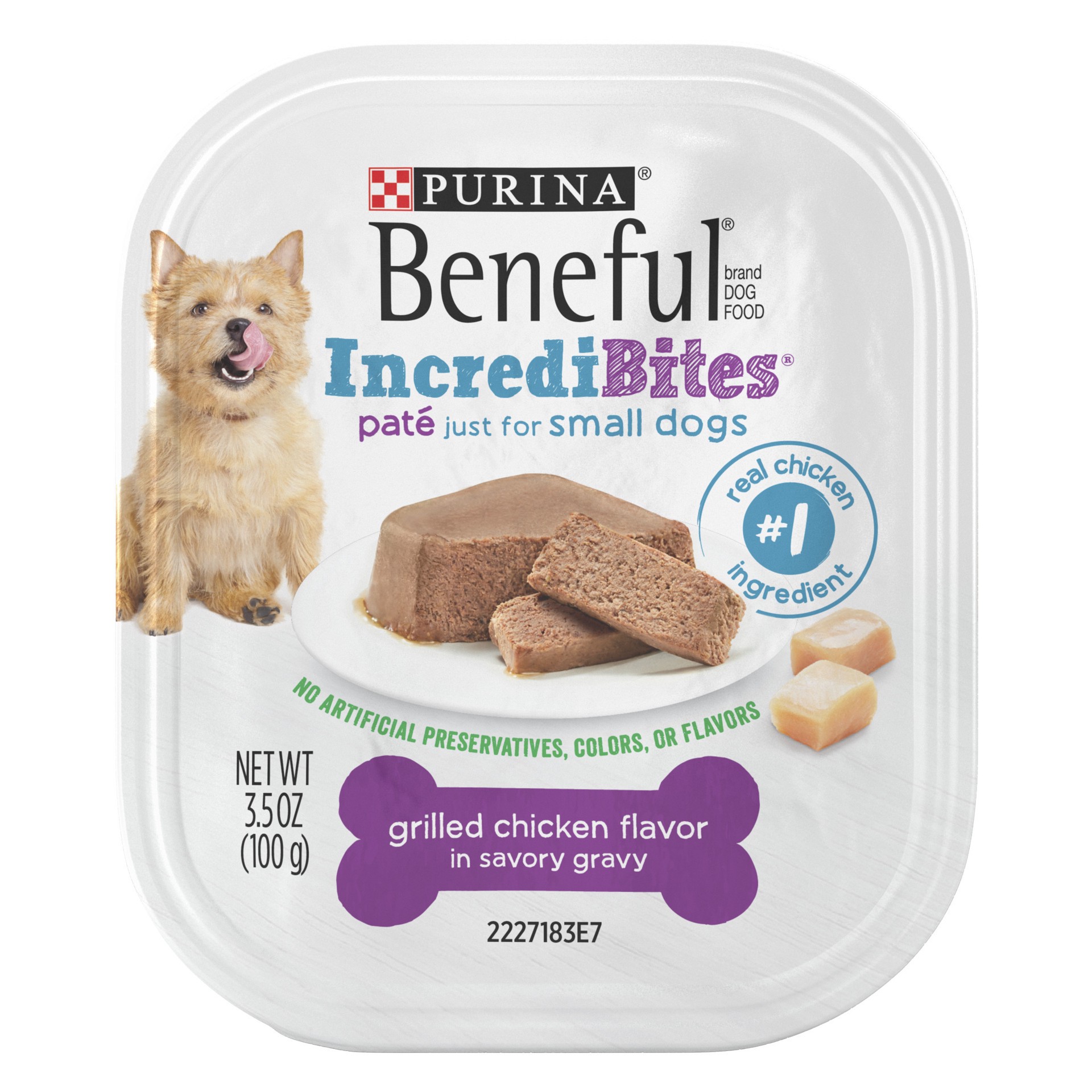 slide 1 of 7, Beneful IncrediBites Pate Wet Dog Food for Small Dogs Grilled Chicken Flavor in a Savory Gravy, 3.5 oz